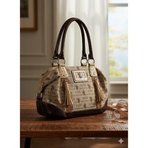 United States Polo Association Women's Brown Monogram Print Shoulder Bag